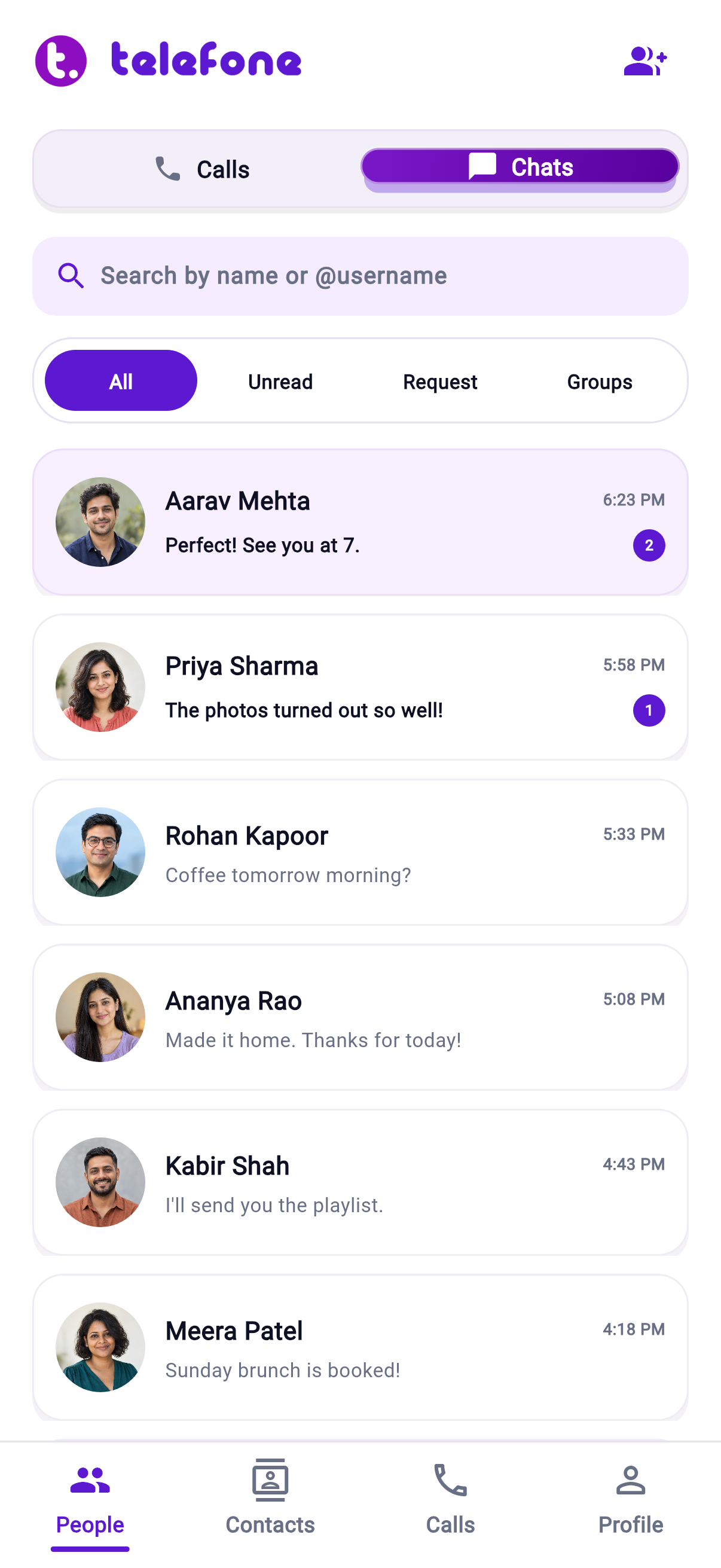 Telefone Chats screen
